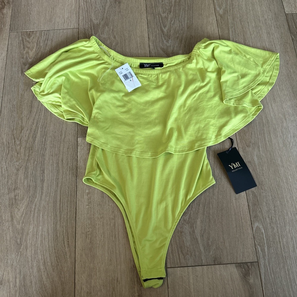 YMI Junior's One Piece Ruffle Top Snap‎ Thong Lime Green Size Small New